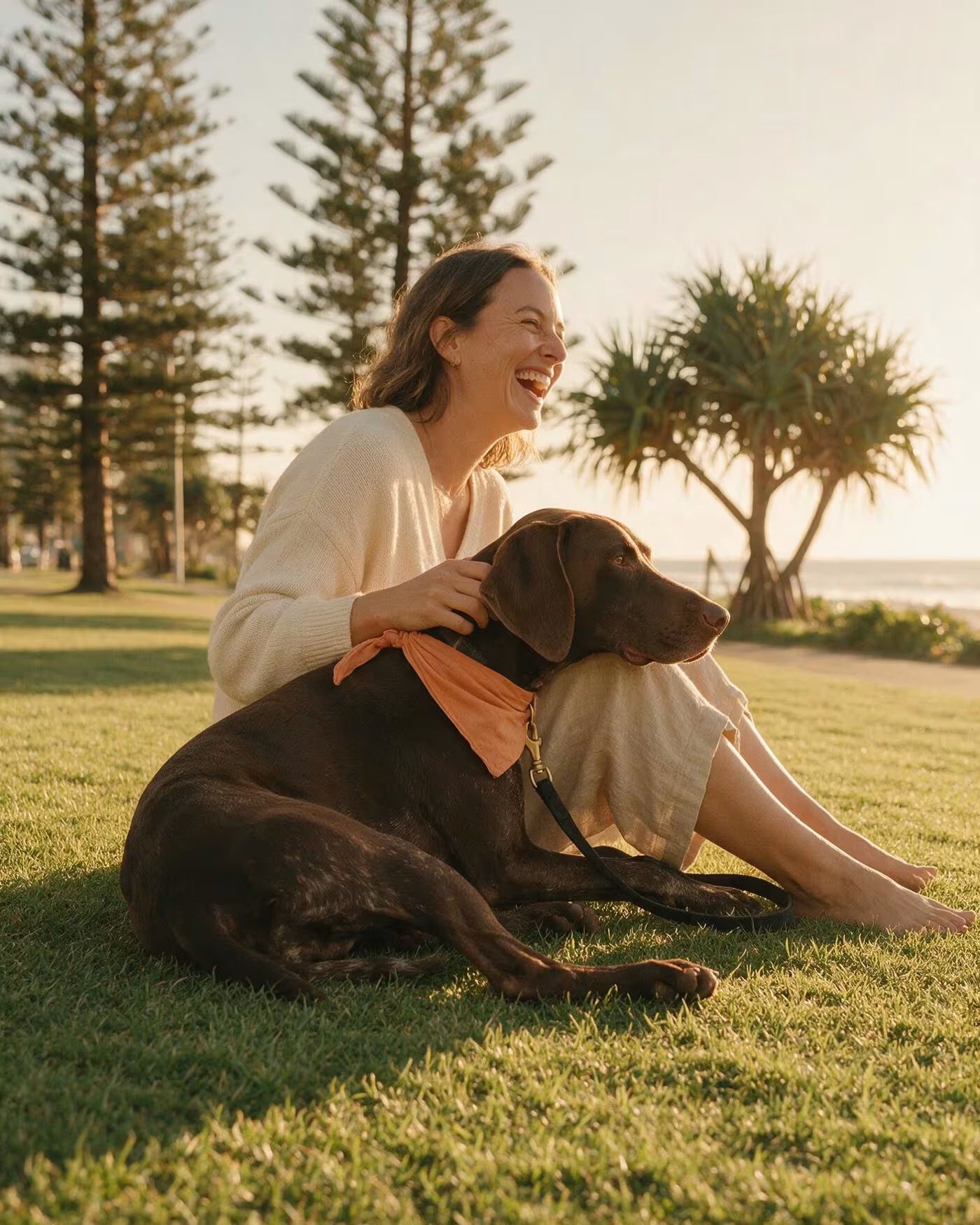 The QuietCue bark trainer on a deck beside a leash and treat pouch